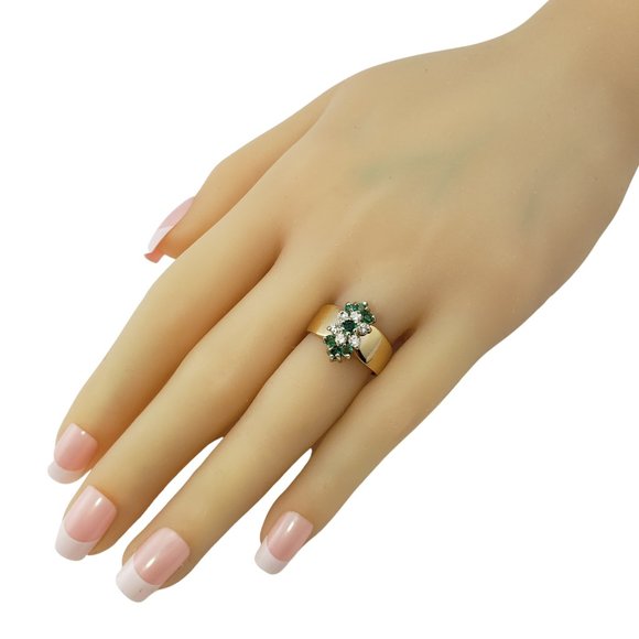 Vintage 14 Karat Yellow Gold Diamond and Natural Emerald Ring Size 6.25 #10565 - Picture 7 of 8